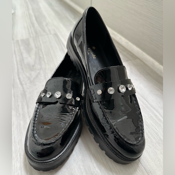 Kate Spade Patent Black Loafers with Rhinestone Accents - Picture 1 of 16